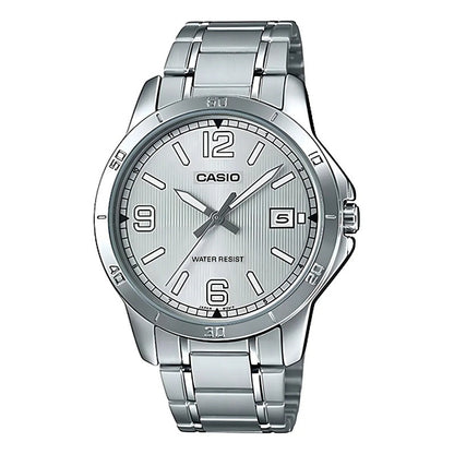 Reloj Pulsera Casio Mtp-v004d-7b2 Con Correa De Acero Inoxidable Color Plateado - Fondo Gris