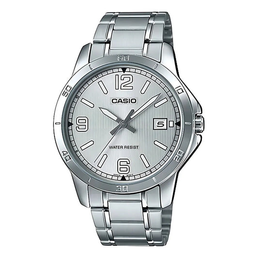 Reloj Pulsera Casio Mtp-v004d-7b2 Con Correa De Acero Inoxidable Color Plateado - Fondo Gris