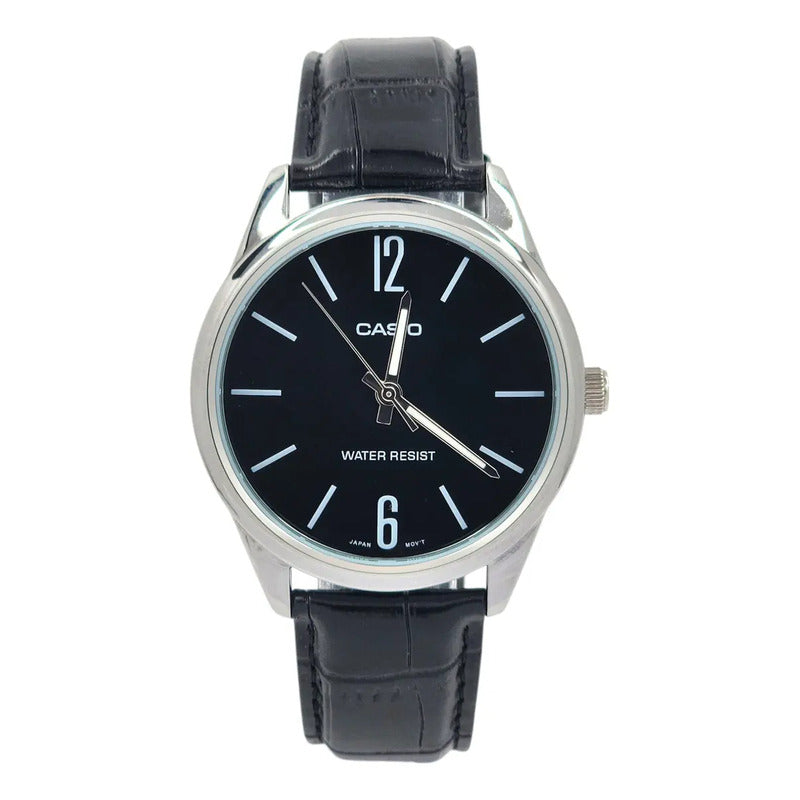 Reloj Para Hombre Casio Mtp_v005l_1b Mtpv005l-1budf Negro Plateado