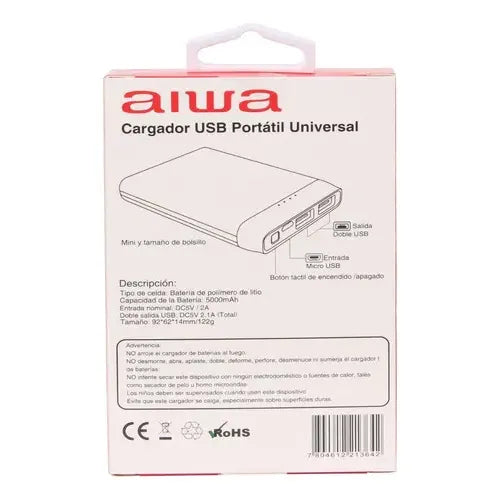 Power Bank Aiwa Cargador Portátil Paw-50 Vc Color Negro