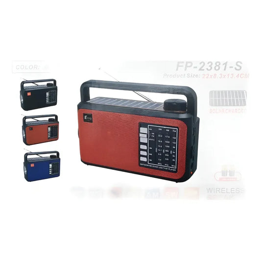 Radio Solar Epe Portátil Con Linterna Y Bluetooth Am/fm Rojo