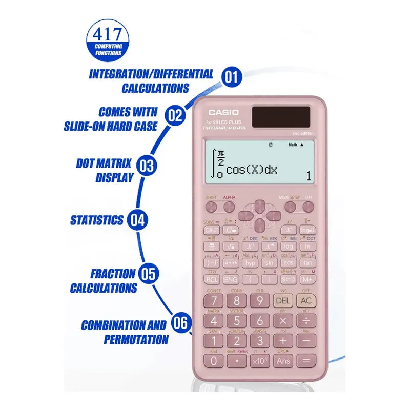 Calculadora Casio Fx-991es Plus Tapa Plástica Color Rosado