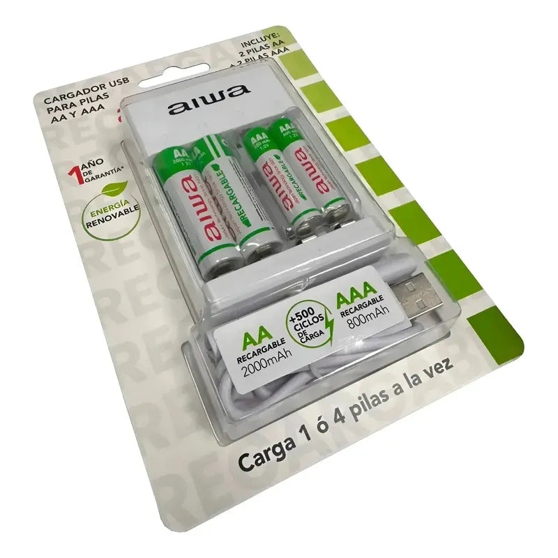 Cargador De Pilas Aiwa Aa Y Aaa + 4 Pilas Bc-0807t Blanco