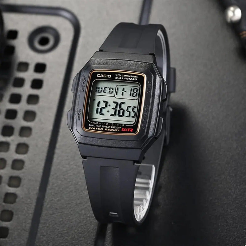 Reloj Casio F-201wa-9a Hombre Vintage Negro Dorado