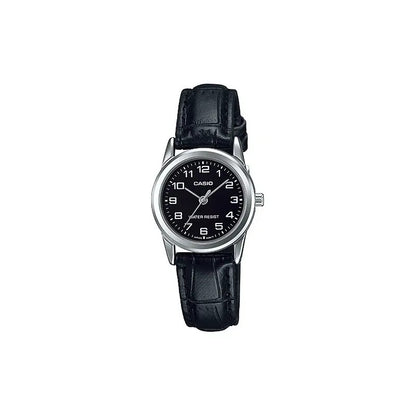 Reloj Casio Dama Ltp-v001l-1b, Caja De Acero,correa De Cuero Negro Plateado Negro Con Números