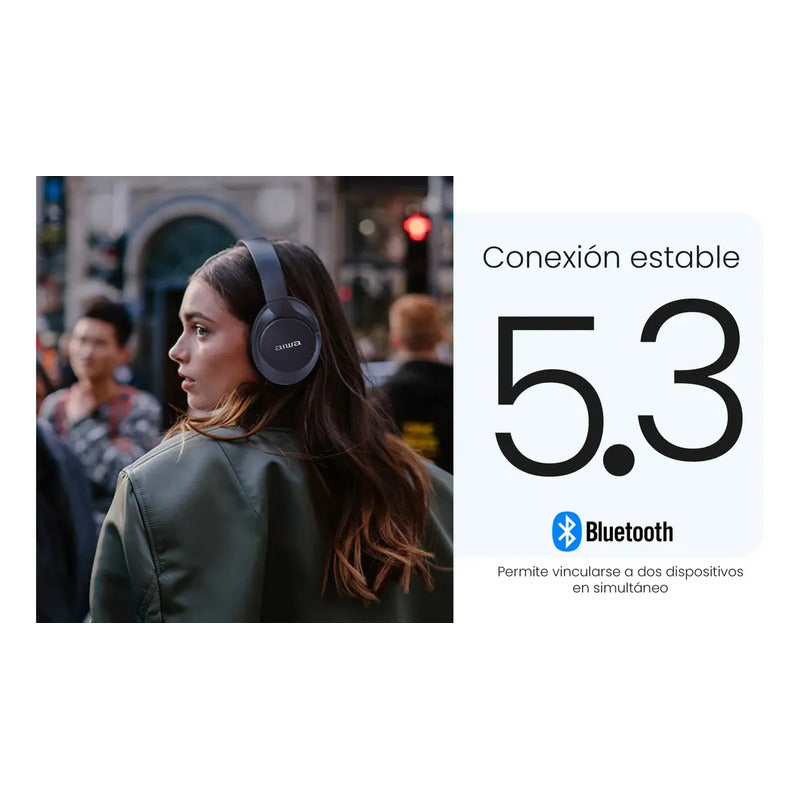 Audifonos Bluetooth Over Ear Aiwa Noise Cancelling Knc1090l Color Negro Luz Azul