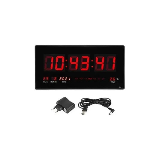 Reloj Digital Pared Luz Led Hora Fecha 46x22cm Generico  Negro