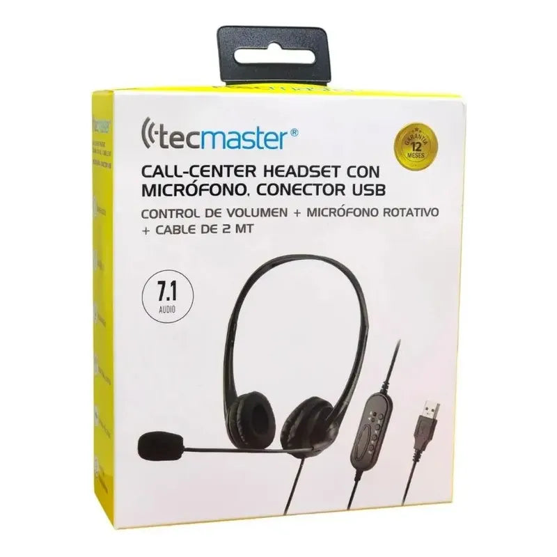 Auriculares Call-center Micrófono Usb Tm100559 Tecmaster Negro