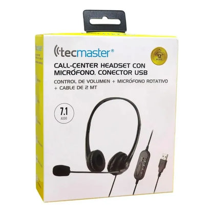 Auriculares Call-center Micrófono Usb Tm100559 Tecmaster Negro
