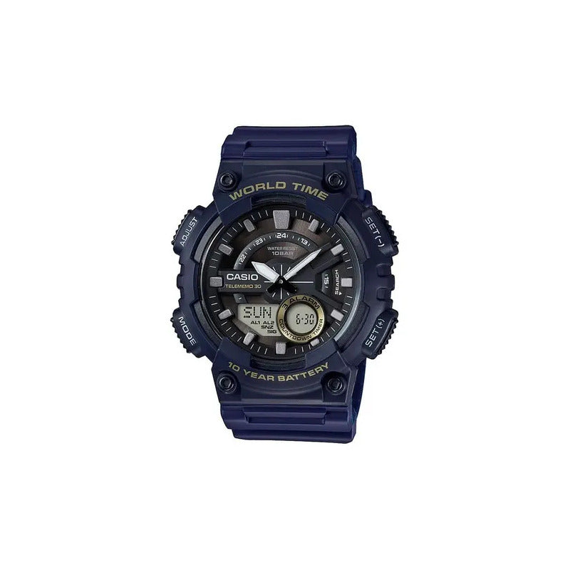 Reloj Casio Hombre Aeq-110w-2a Sumergible 100m Con Hora Mundial Azul Marino Negro
