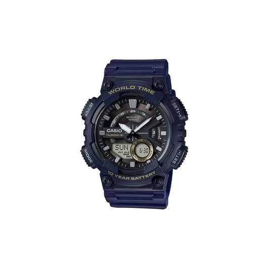 Reloj Casio Hombre Aeq-110w-2a Sumergible 100m Con Hora Mundial Azul Marino Negro