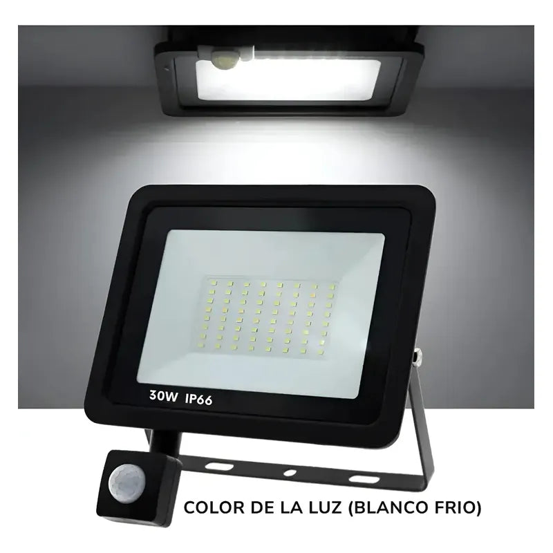 Foco Led 30w Con Sensor De Movimiento Exterior Luminaria Led Negro 6000k