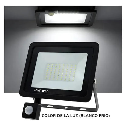 Foco Led 30w Con Sensor De Movimiento Exterior Luminaria Led Negro 6000k