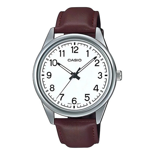 Reloj Casio Mtp-v005l-7b4udf Plateado Correa Cafe Hombre Marrón Plata Blanco