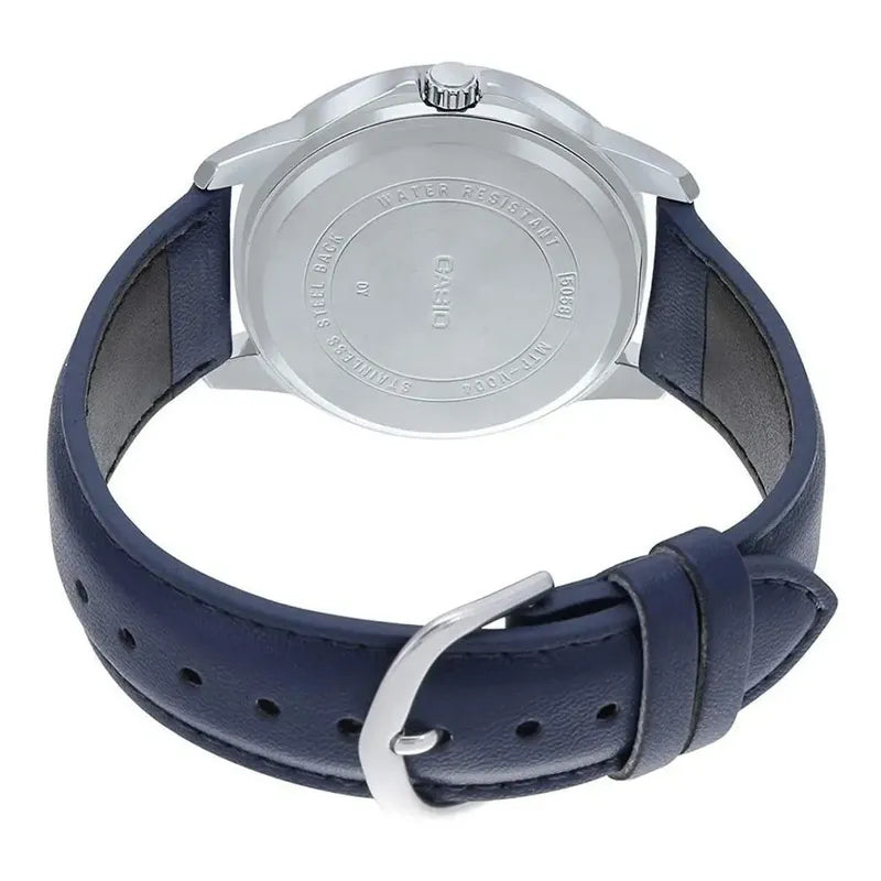 Reloj Pulsera Casio Mtp-v004l-2b Con Correa De Cuero Color Azul - Bisel Plata