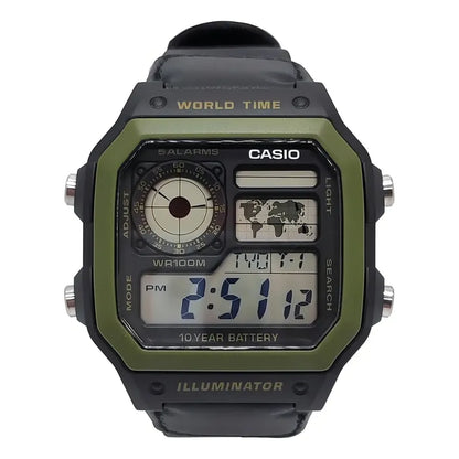 Reloj Pulsera Digital Casio Ae-1200whb-1b Con Correa De Tela Color Negro - Bisel Verde