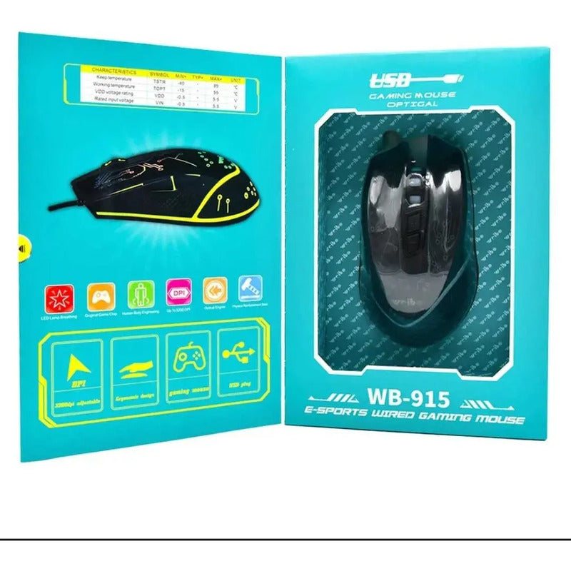 Mouse Gamer Rgb 3200 Dpi Ergonómico Alta Precisión Usb Negro