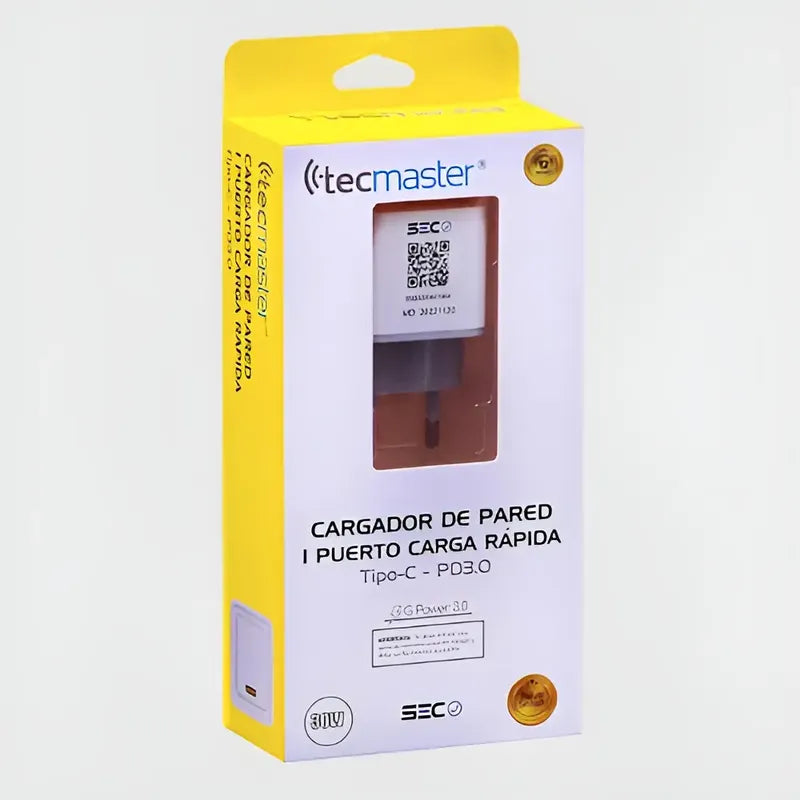 Cargador De Pared Tecmaster 30w 1 Puerto Tipo-c -pd3.0 Blanco