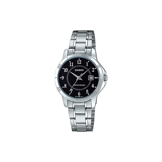 Reloj Casio Ltpv004 Mujer Fondo Negro *watchsalas* Full Color De La Correa Plateado Color Del Bisel Plateado Color Del Fondo Negro Ltp-v004d-1b