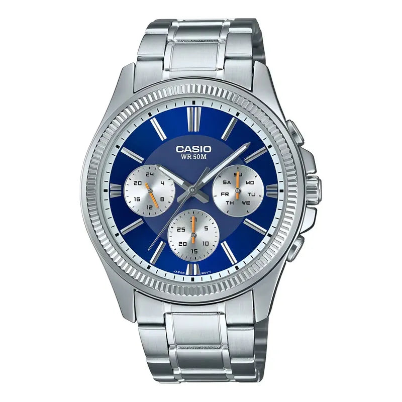 Reloj Casio Mtp-1375d-2a1v Hombre - Análogo Plateado Azul
