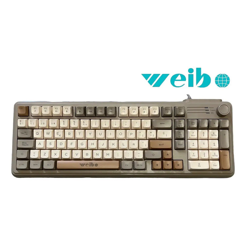 Teclado Gamer Rgb Weibo Wb-222 Con Iluminación Multiefectos Perilla Usb Gris Español De Latinoamérica