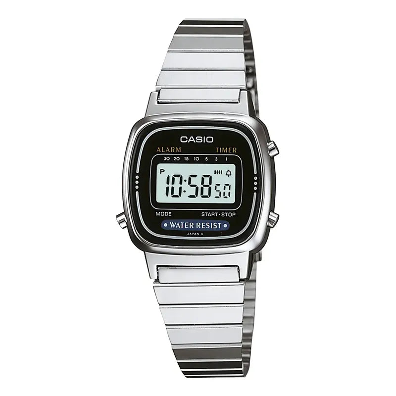 Reloj Casio La670wa-1df Vintage Mini Plateado Fondo Negro Plata Negro Plateado