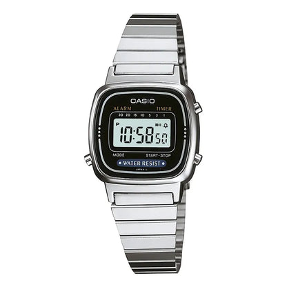 Reloj Casio La670wa-1df Vintage Mini Plateado Fondo Negro Plata Negro Plateado