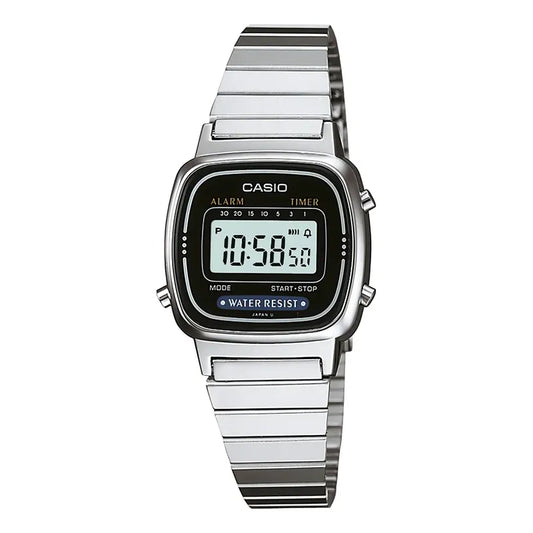 Reloj Casio La670wa-1df Vintage Mini Plateado Fondo Negro Plata Negro Plateado
