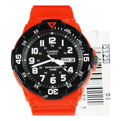 Reloj Hombre Casio Mrw-200hc-4b Análogo Retro / Correa Rojo Bisel Negro Fondo Negro