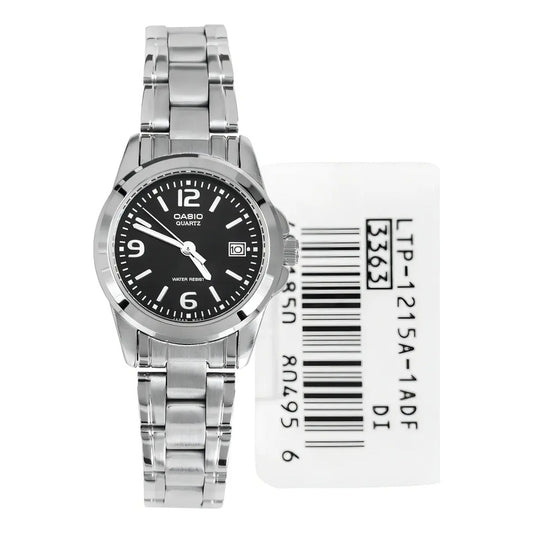 Reloj Casio Para Mujer De Acero Inoxidable Con Calendario Y Resistencia Al Agua Plateado Negro