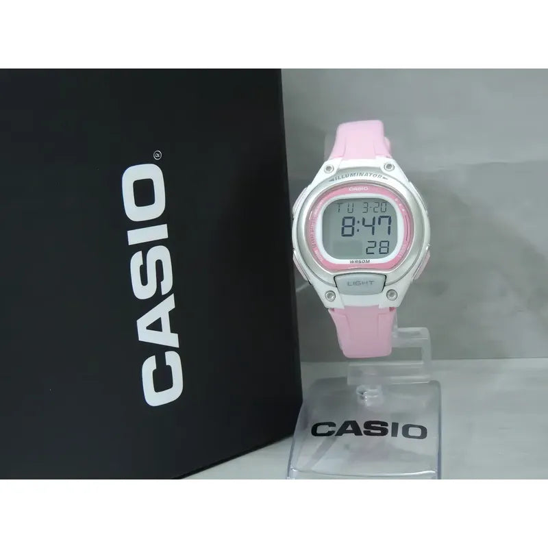 Reloj Mujer Casio Lw-203-4a Rosado Digital / Correa Rosa Bisel Blanco Fondo Rosa Plata Relojes De Muñeca