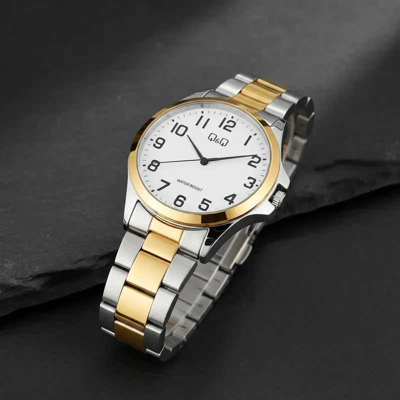 Reloj Qyq Metalico Varon Bi-color Dorado Plata Plateado Dorado Blanco