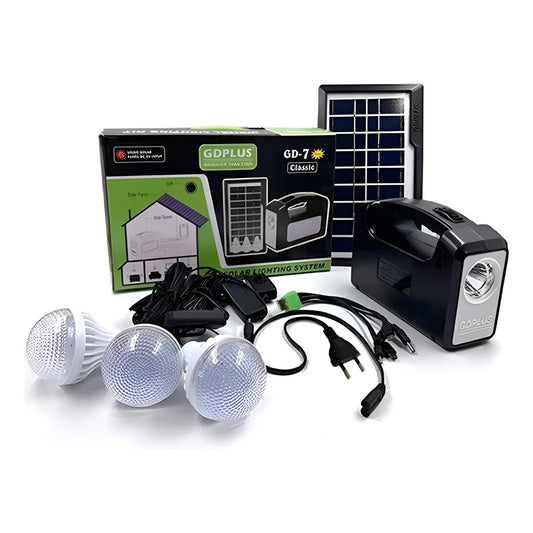 Kit Emergencia Solar Tres Ampolletas + Panel Cargado Celular Negro