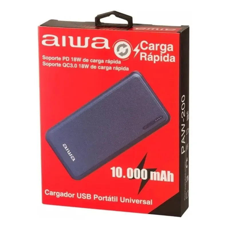 Cargador Portátil Aiwa Carga Rápida 10.000 Paw200 Vc Color Azul