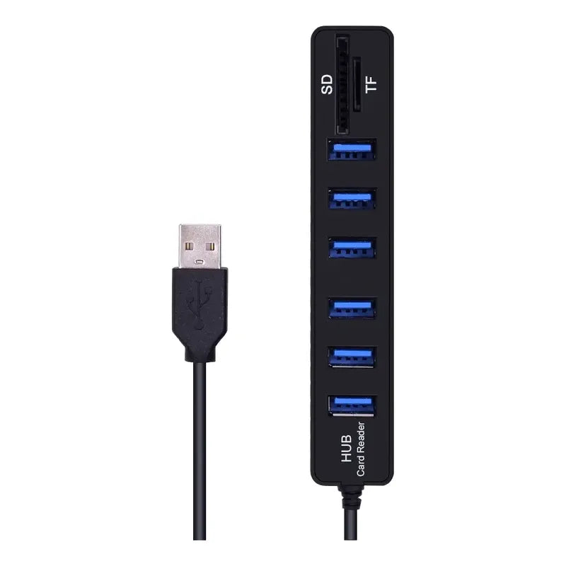 Hub 6 Puertos Multi Usb 3.0 Adaptador Con Lector Tarjeta Sd Negro