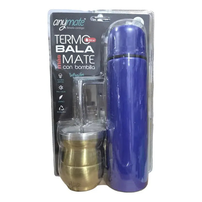 Set De Mate Anymate Termo Bala 500ml + Mate 140ml Azul