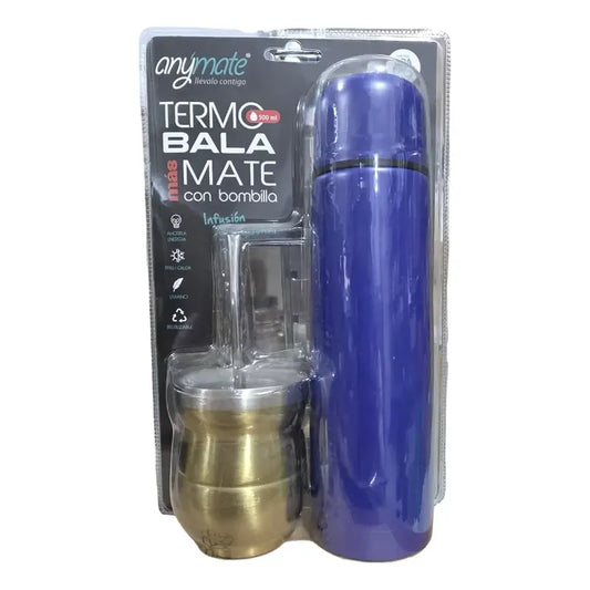 Set De Mate Anymate Termo Bala 500ml + Mate 140ml Azul