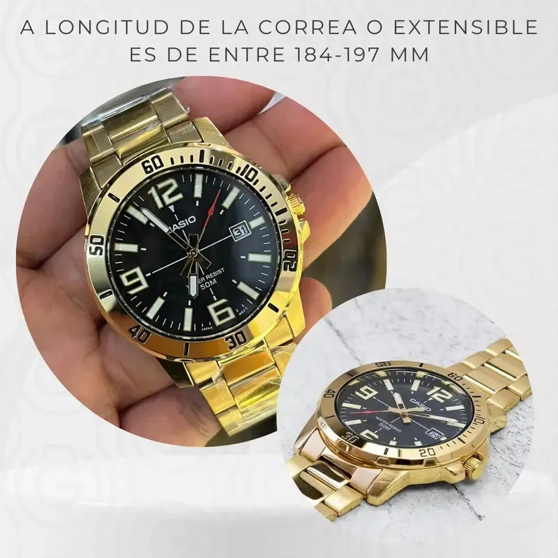 Reloj Casio Analógico Dorado Para Mujer Con Correa De Acero Inoxidable Negro