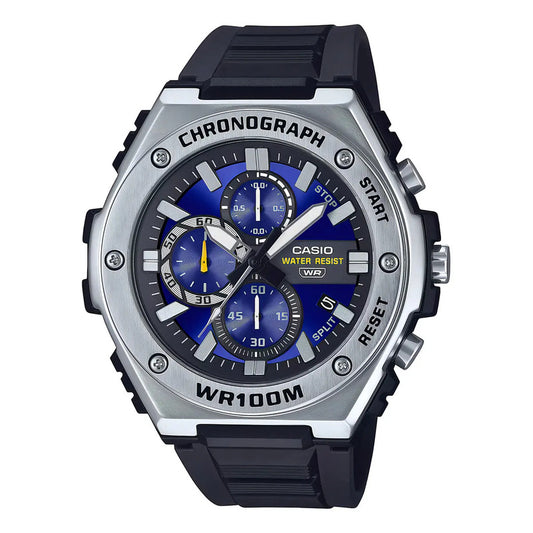 Reloj Hombre Casio Mwa-300h-2avdf Sport Correa Negro Bisel Plateado Fondo Azul