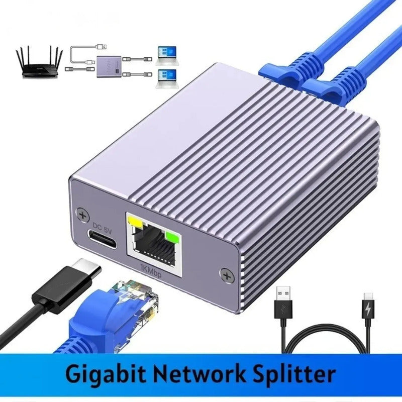 Adaptador Splitter Rj45 1000mbs 1 A 2 Puertos Gigabit