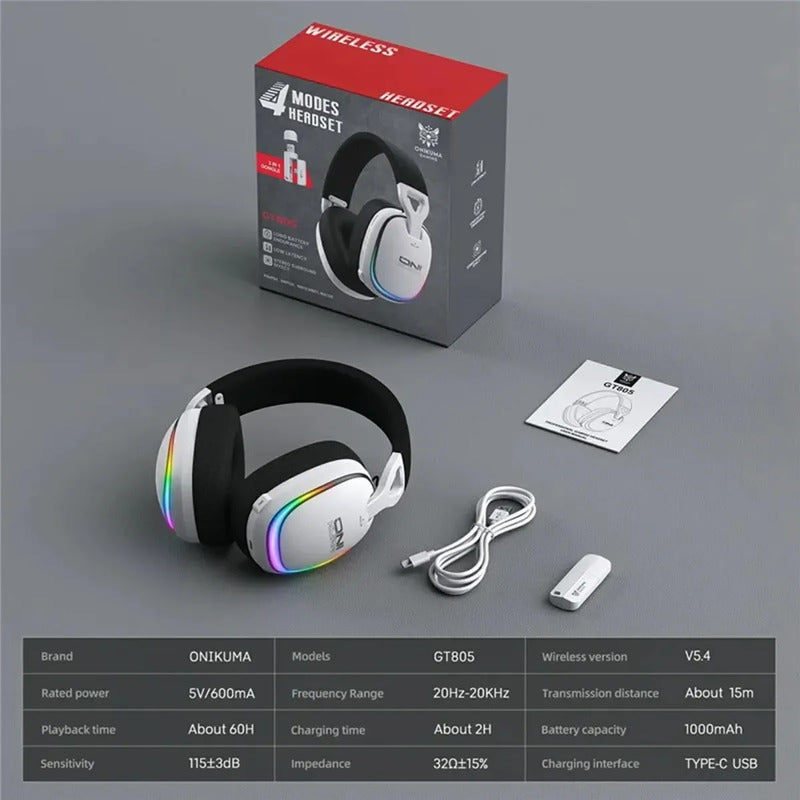Auriculares Gaming Gt805 Inalámbricos ,4 Modos 2 En 1 Dongle Blanco