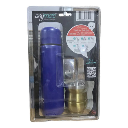 Set De Mate Anymate Termo Bala 500ml + Mate 140ml Azul