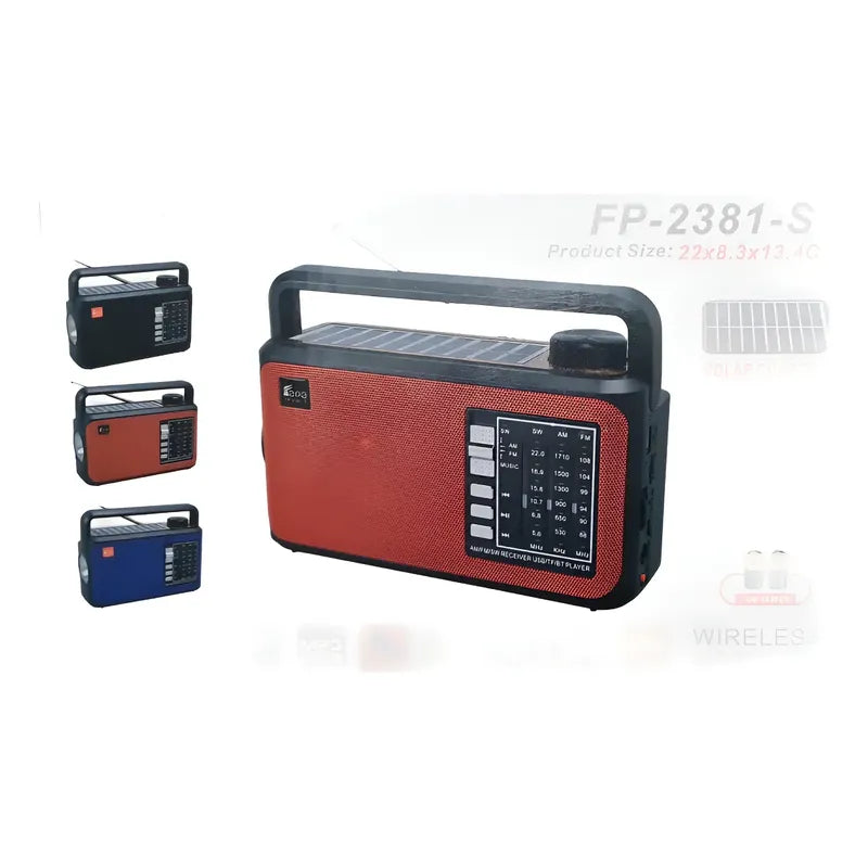 Radio Solar Epe Portátil Con Linterna Y Bluetooth Am/fm Rojo