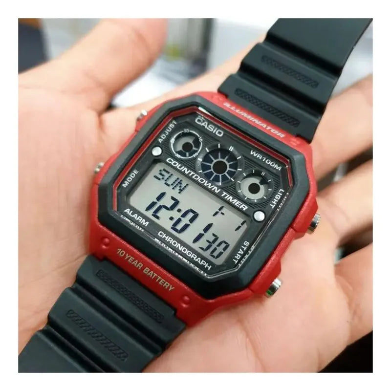 Reloj Pulsera Digital Casio Ae-1300wh-4a Con Correa De Resina Color Negro - Bisel Rojo/negro