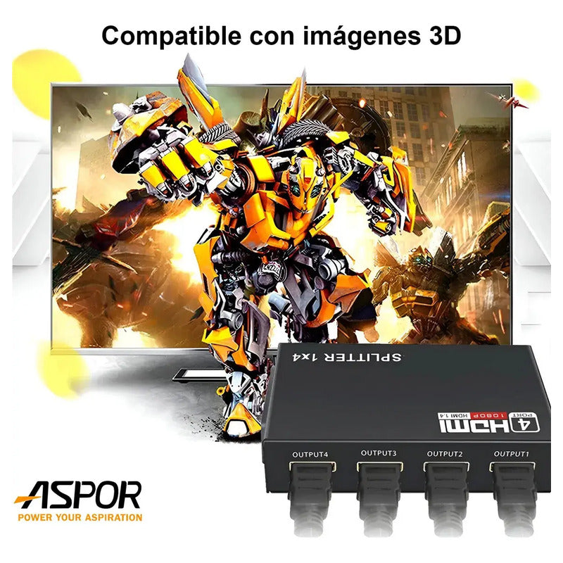Splitter Hdmi 1x4 Full Hd 4k - Clona Pantallas Uhd Negro