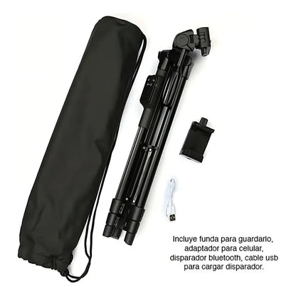 Trípode Profesional Con Bluetooth Para Celular Y Cámara, 128 Cm De Altura, Negro