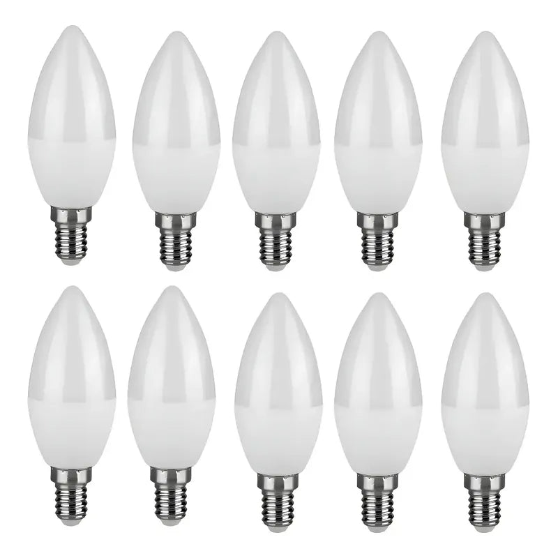 Pack 10 Ampolletas Led 6w E14 Tipo Vela Luz Fría Blanco Frío
