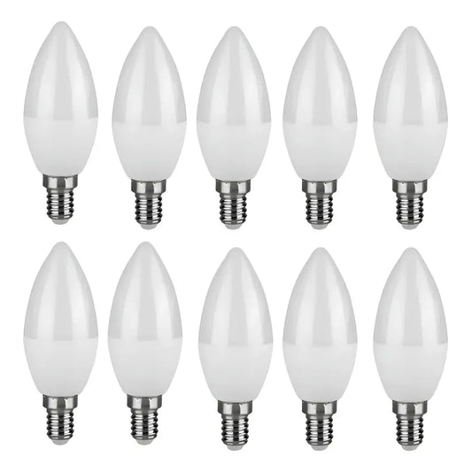 Pack 10 Ampolletas Led 6w E14 Tipo Vela Luz Fría Blanco Frío