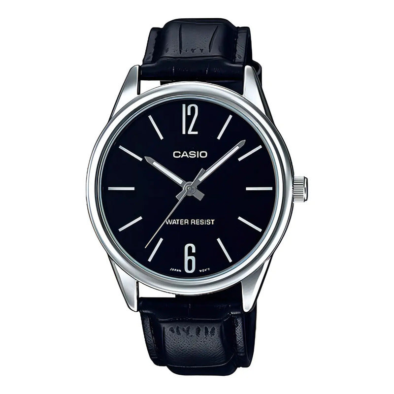 Reloj Para Hombre Casio Mtp_v005l_1b Mtpv005l-1budf Negro Plateado
