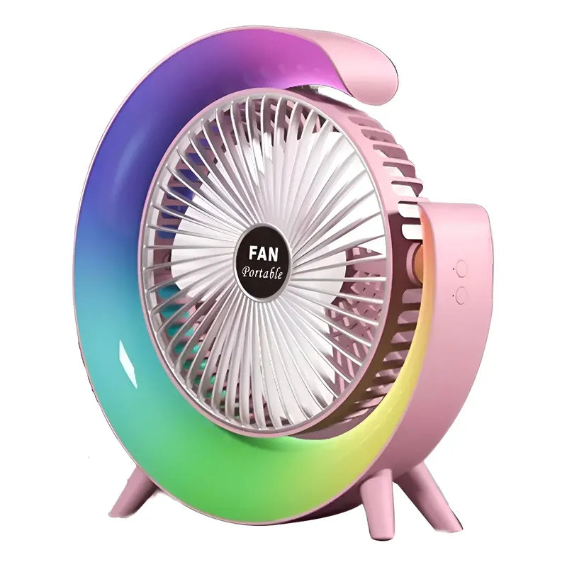 Ventilador De Mesa Recargable Usb 2 En 1 Con Lámpara Luz Led 16.5 Cm Rosado Blanco Plástico 3
